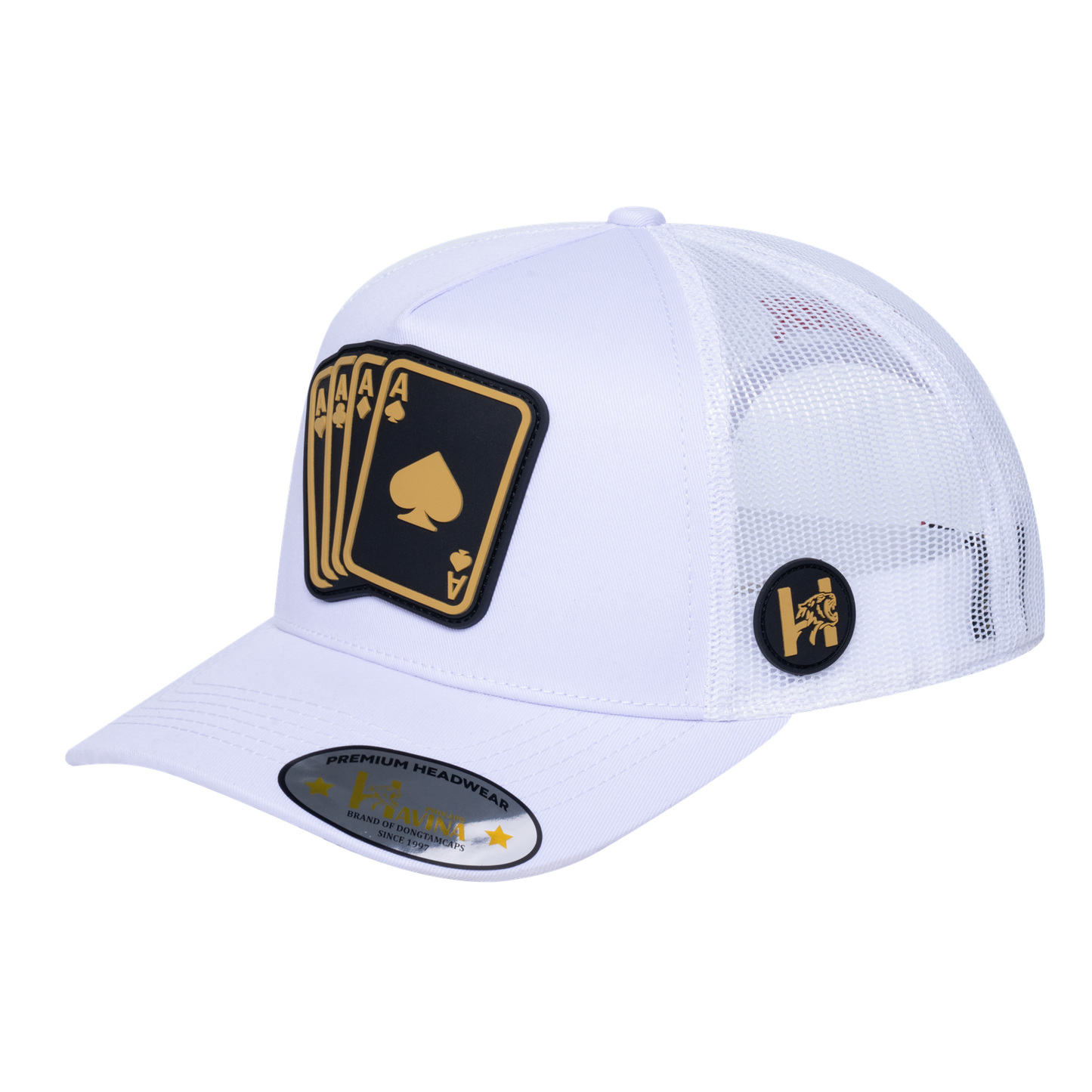 Winner Poker 10JQKA 5-Panel Trucker Hat - White front, White back, WINNER1 - T5-WTC-W-WINNER1