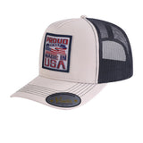 Proud to Say Made in US 5-Panel Trucker Hat with Beige front and Black back