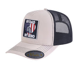 My Dad My Hero 5-Panel Trucker Hat with Beige front and Black back