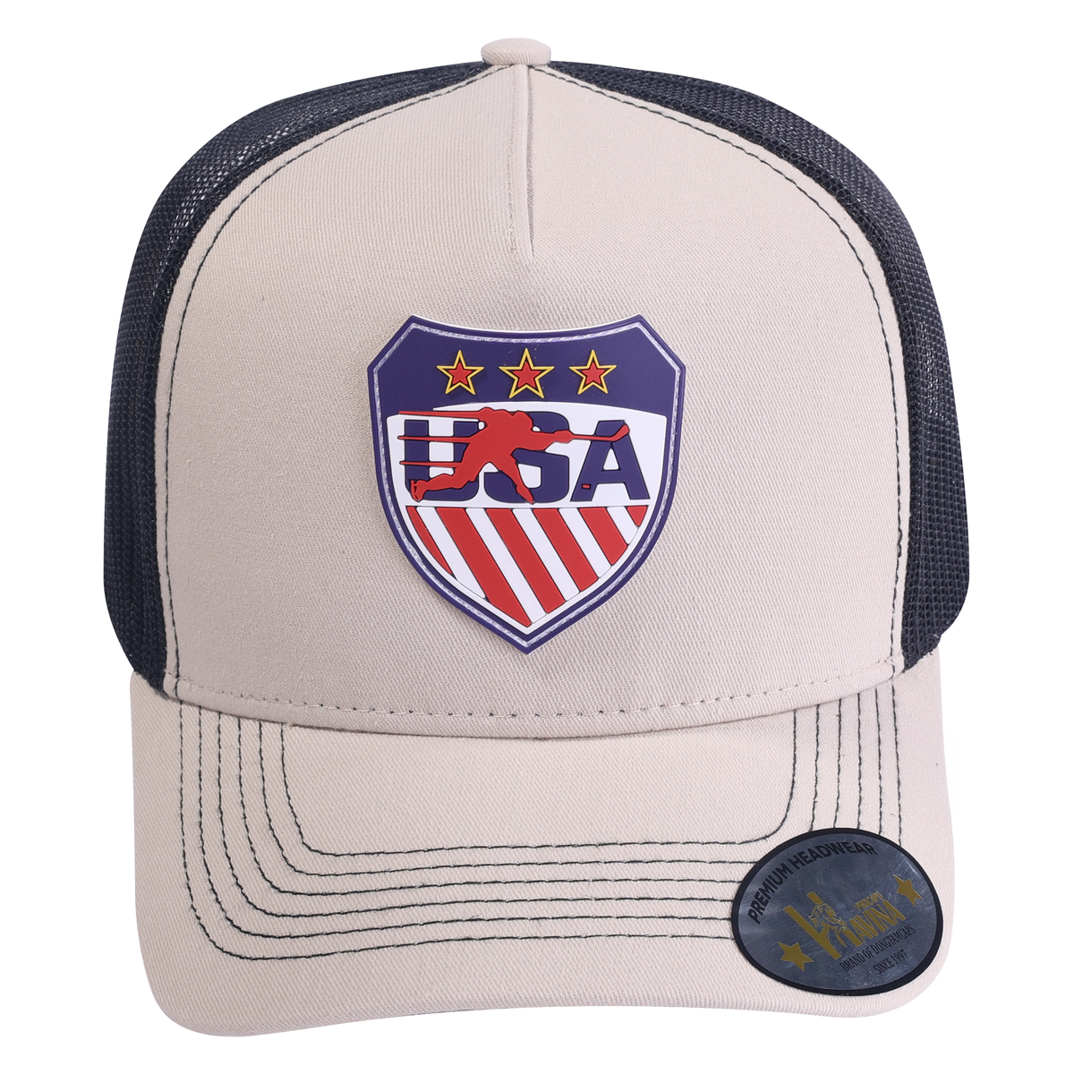 Loving Hockey 5-Panel Trucker Hat with Beige front and Black back