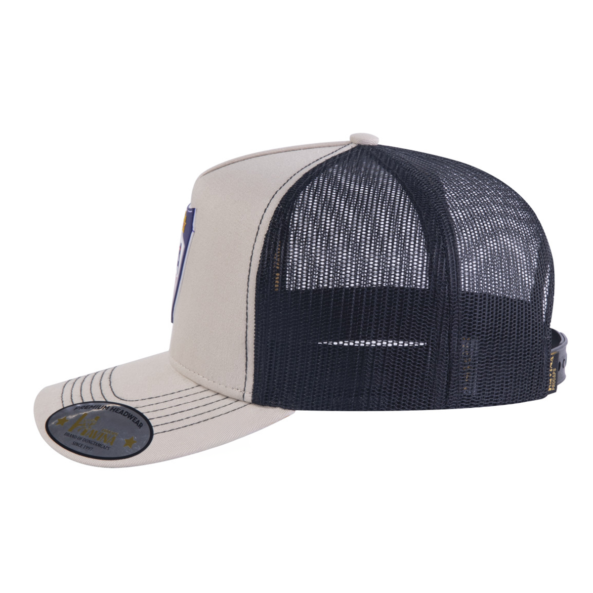 Loving Hockey 5-Panel Trucker Hat with Beige front and Black back