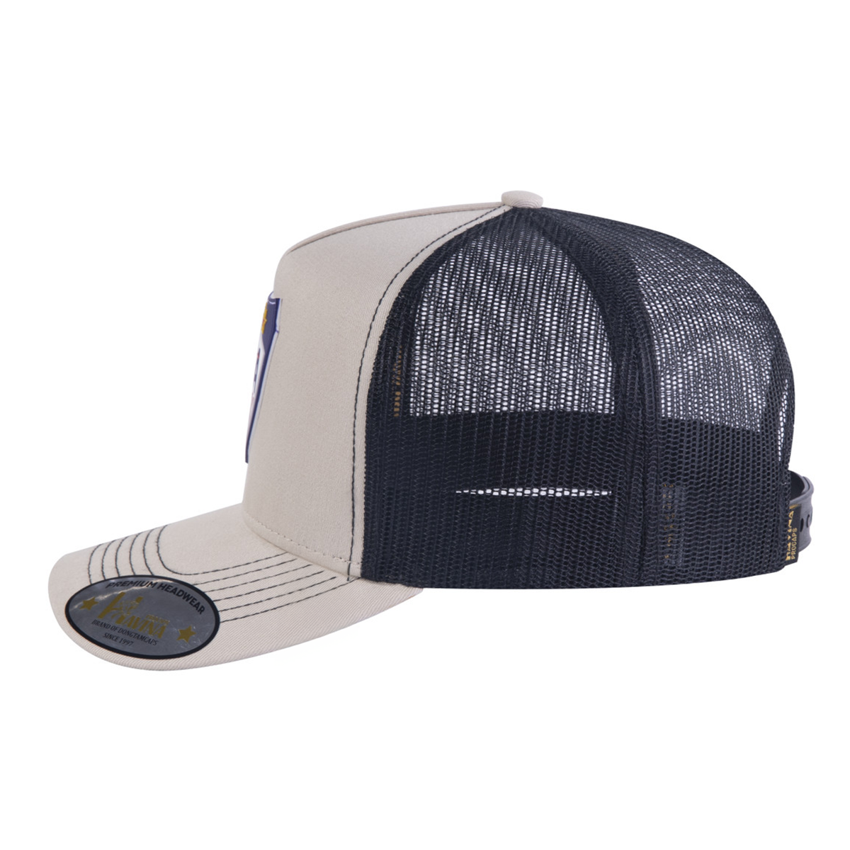 Loving Hockey 5-Panel Trucker Hat with Beige front and Black back