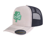 St. Patrick's Day Four Leaf Shamrock 5-Panel Trucker Hat with Beige front and Black back