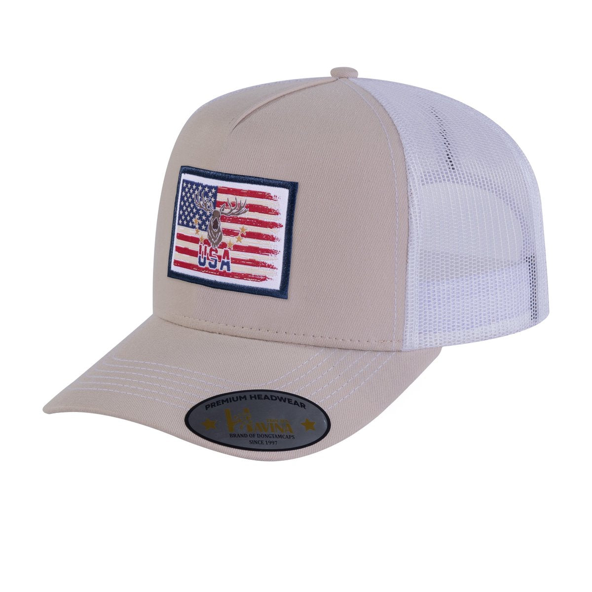 US Deer Hunter 5-Panel Trucker Hat with Beige front and White back