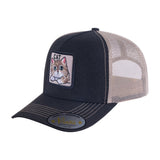 Cat 5-Panel Trucker Hat with Black front and Light Grey back