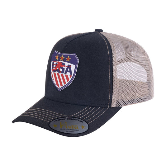 Loving Hockey 5-Panel Trucker Hat with Black front and Khaki back