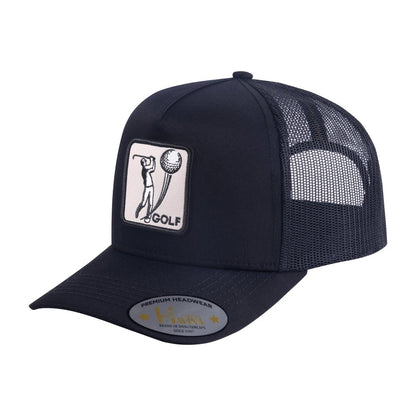 Golf 5-Panel Trucker Hat with Black front and Black back