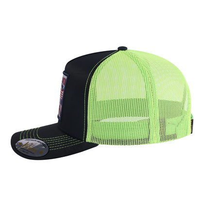 Proud to Say Made in USA 5-Panel Trucker Hat with Black front and Green back