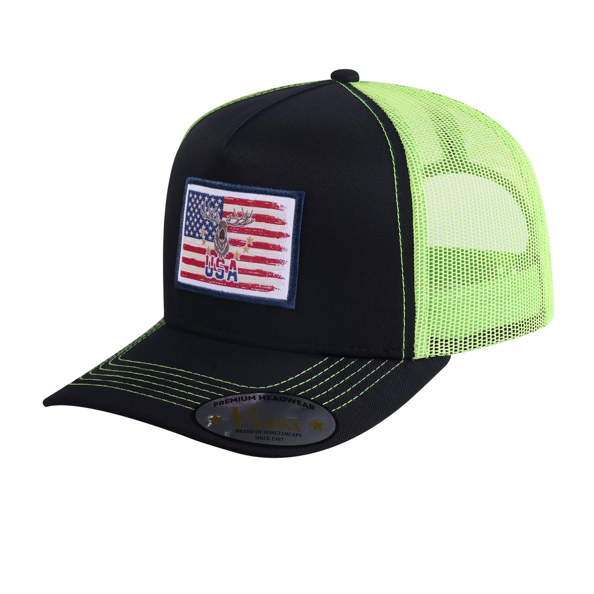 US Deer Hunter 5-Panel Trucker Hat with Black front and Green back