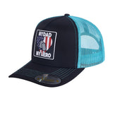 My Dad My Hero 5-Panel Trucker Hat with Black front and Blue back