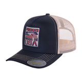 Proud to Say Made in US 5-Panel Trucker Hat with Black front and Light Grey back