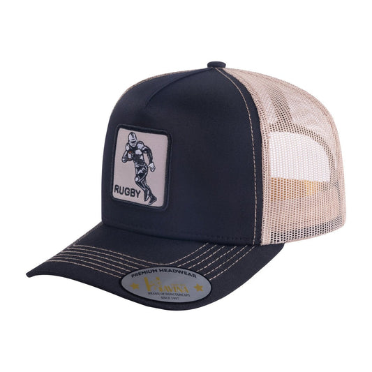 Rugby/Football 5-Panel Trucker Hat with Black front and Light Grey back