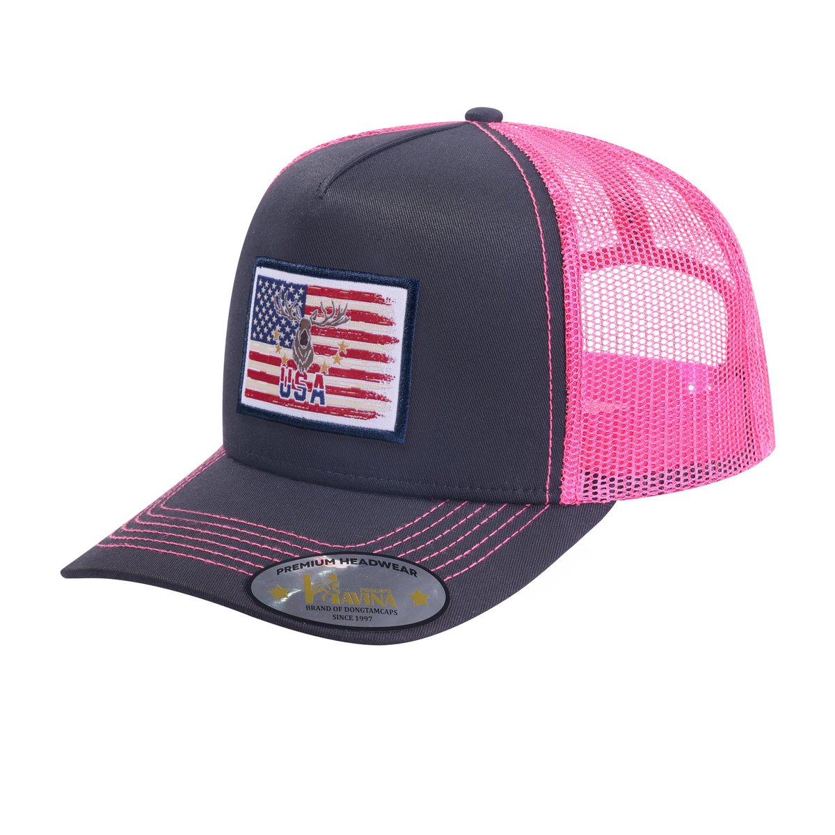US Deer Hunter 5-Panel Trucker Hat with Black front and Pink back