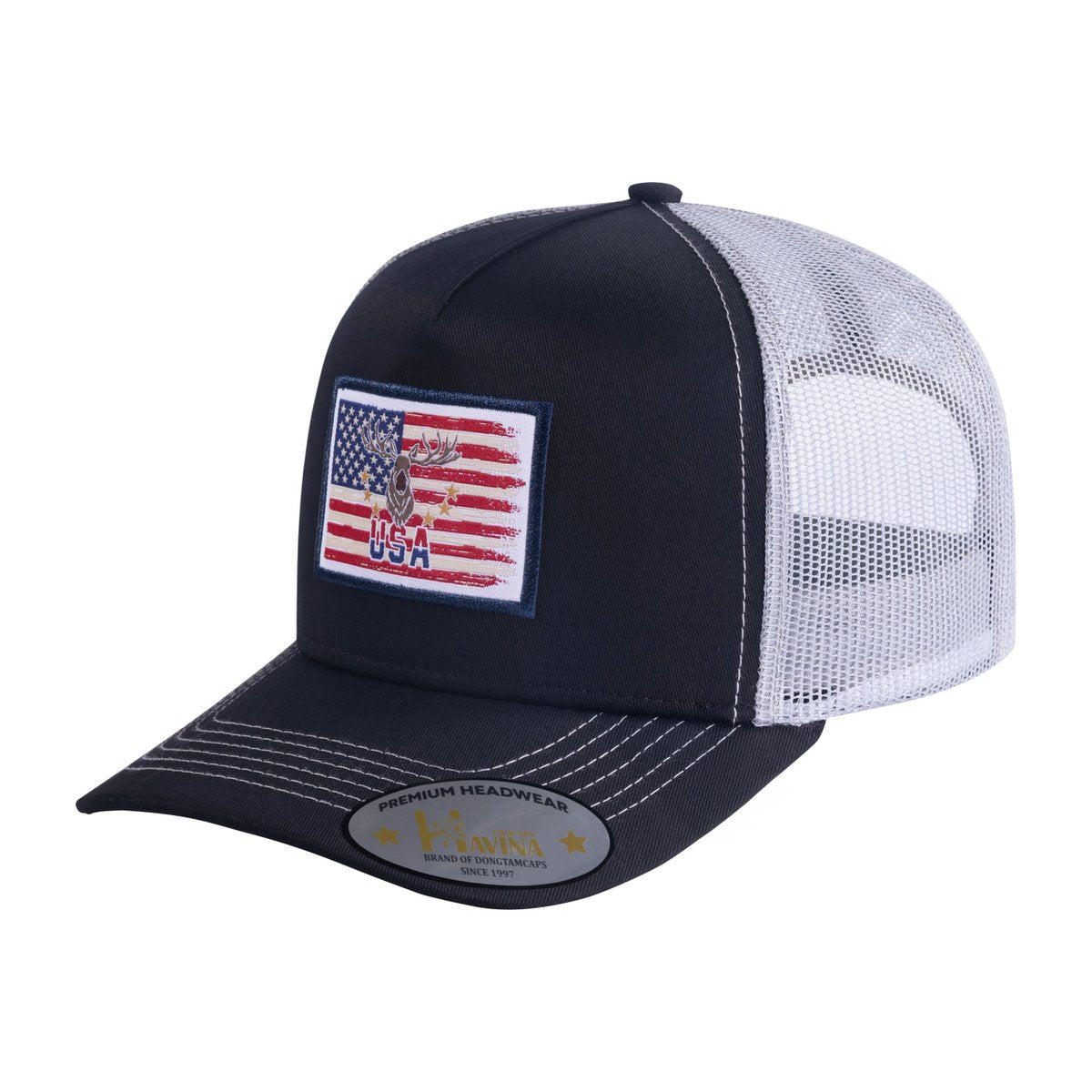 US Deer Hunter 5-Panel Trucker Hat with Black front and White back