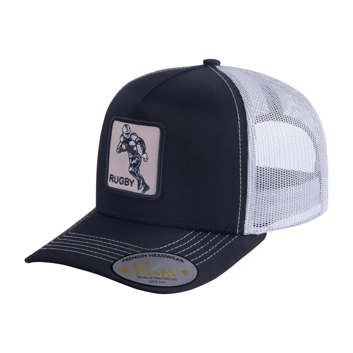 Rugby/Football 5-Panel Trucker Hat with Black front and White back