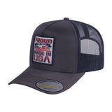 Proud to Say Made in USA 5-Panel Trucker Hat with Dark Grey front and Black back