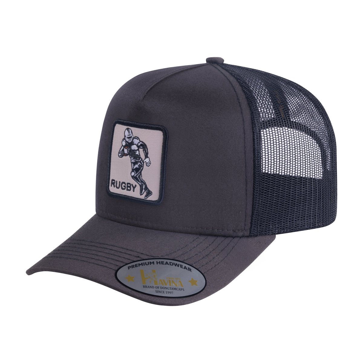 Rugby 5-Panel Trucker Hat with Dark Grey front and Black back
