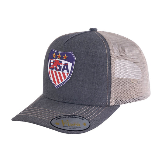 Loving Hockey 5-Panel Trucker Hat with Dark Grey front and Khaki back