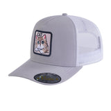 Cat 5-Panel Trucker Hat with Light Grey front and White back