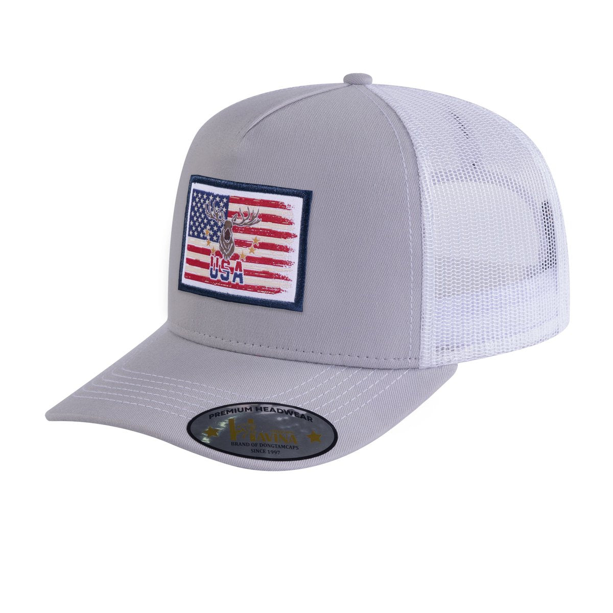 US Deer Hunter 5-Panel Trucker Hat with Light Grey front and White back