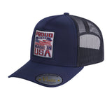 Proud to Say Made in USA 5-Panel Trucker Hat with Navy front and Black back