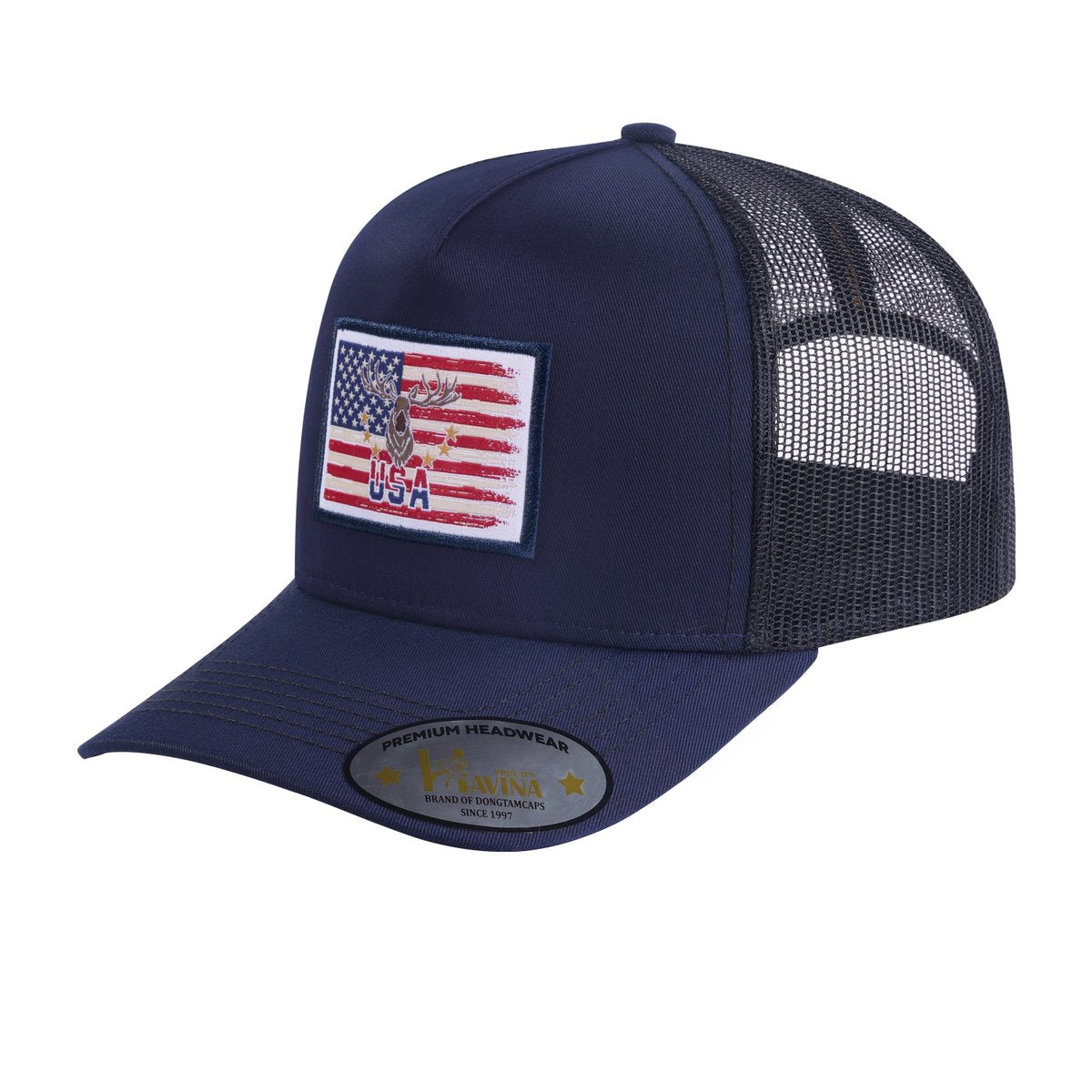 US Deer Hunter 5-Panel Trucker Hat with Navy front and Black back