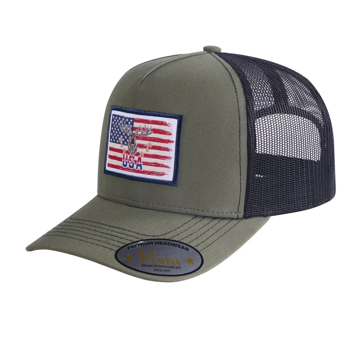 US Deer Hunter 5-Panel Trucker Hat with Olive front and Black back