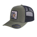 Cool Dog 5-Panel Trucker Hat with Olive front and Black back