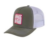 Flamingo 5-Panel Trucker Hat with Olive front and White back