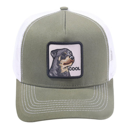 Cool Dog 5-Panel Trucker Hat with Olive front and White back
