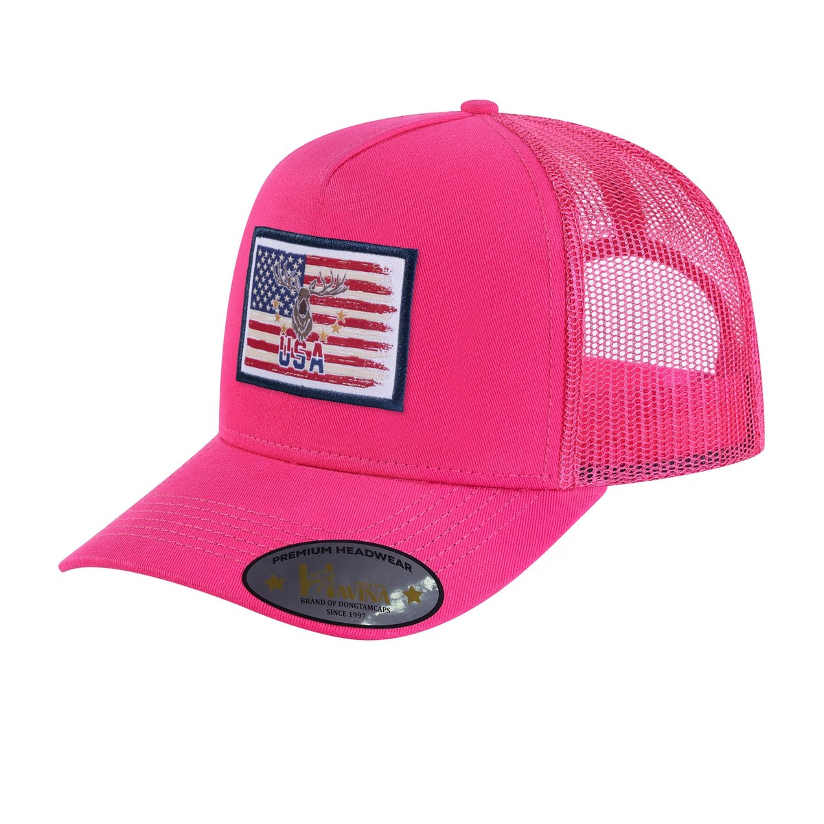 US Deer Hunter 5-Panel Trucker Hat with Pink front and Pink back