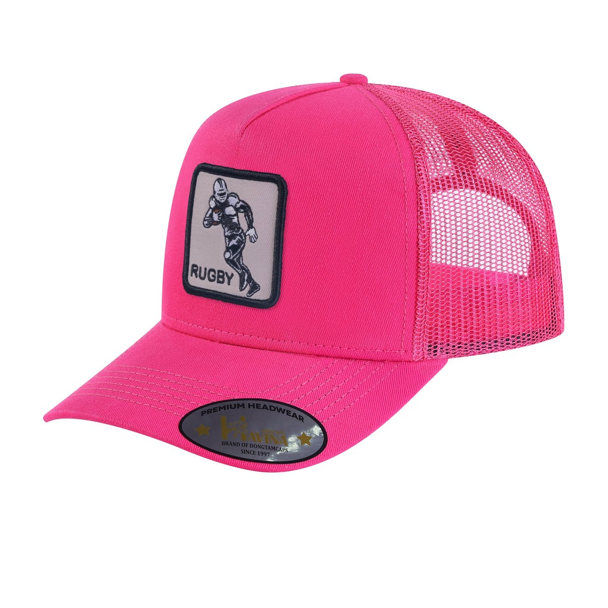 Rugby/Football 5-Panel Trucker Hat with Pink front and Pink back