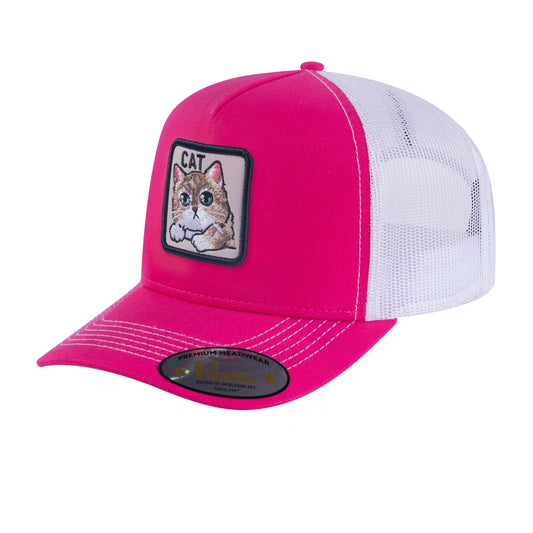 Cat 5-Panel Trucker Hat with Pink front and White back
