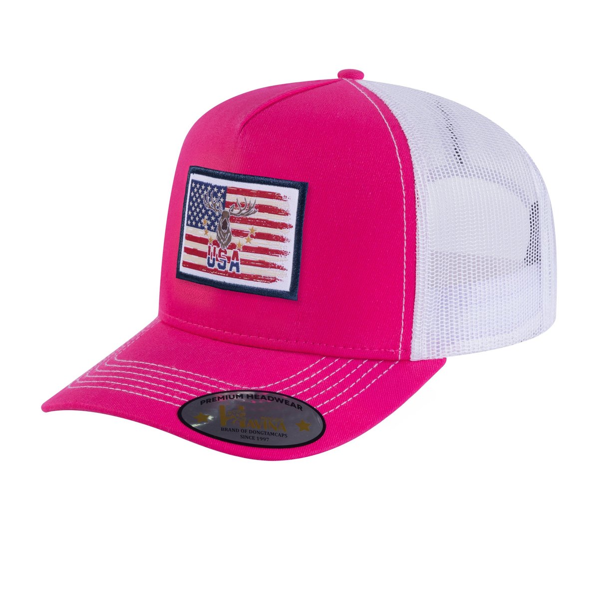 US Deer Hunter 5-Panel Trucker Hat with Pink front and White back