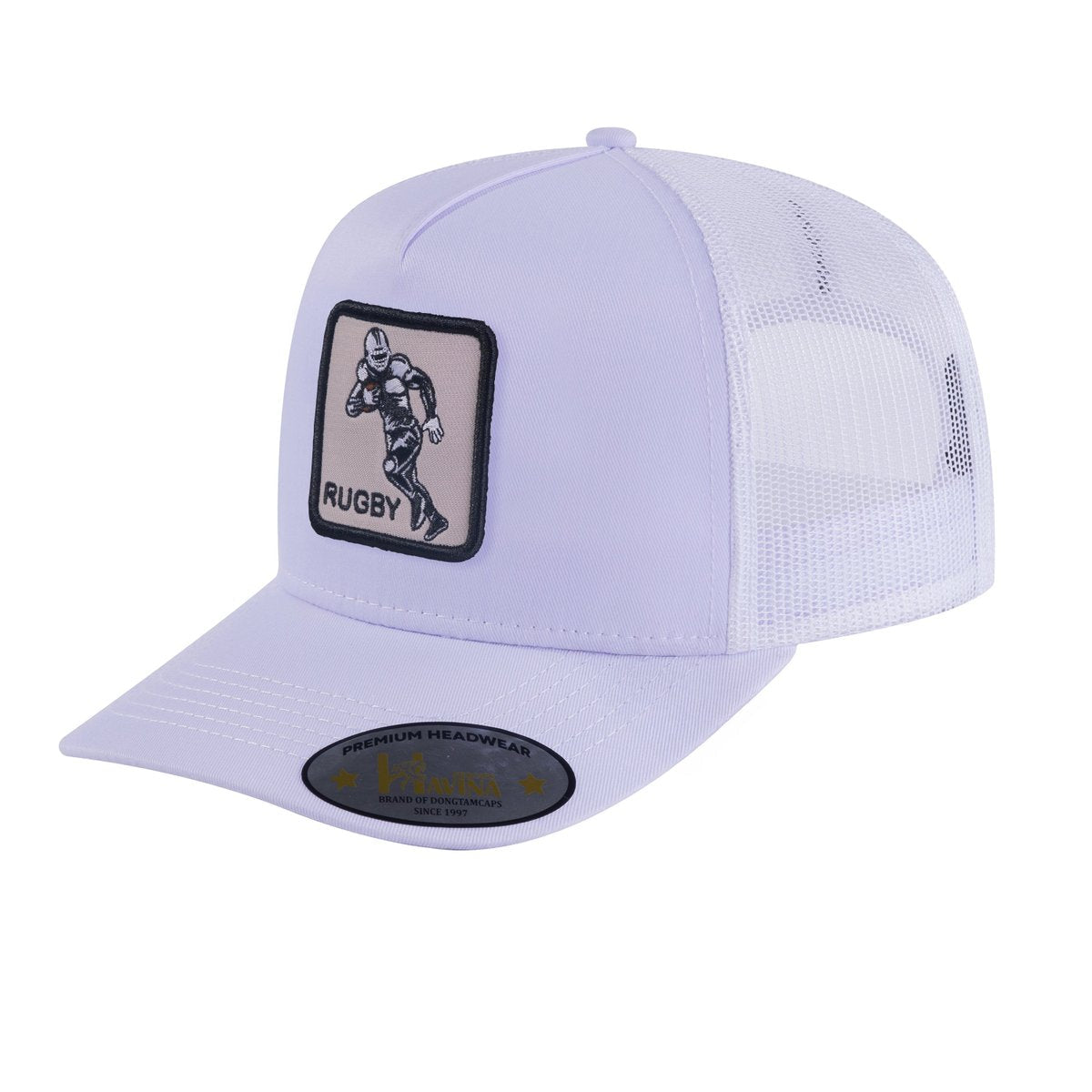 Rugby/Football 5-Panel Trucker Hat with White front and White back