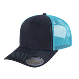 Blank 6-Panel Trucker Hat with Black front and Blue back