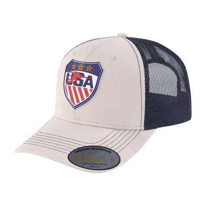 Loving Hockey 6-Panel Trucker Hat with Beige front and Black back