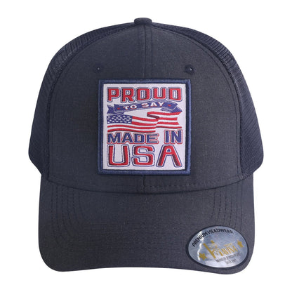 Proud to Say Made in USA 6-Panel Trucker Hat with Black front and Black back