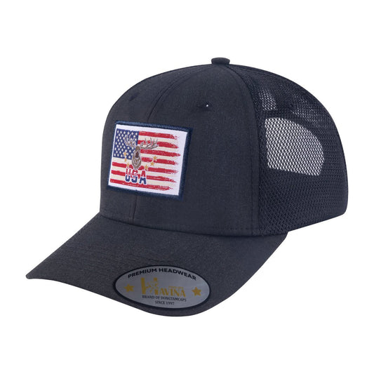 US Deer Hunter 6-Panel Trucker Hat with Black front and Black back