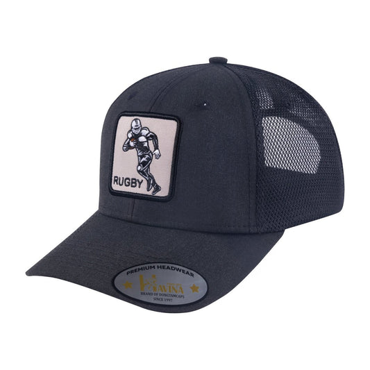 Rugby/Football 6-Panel Trucker Hat with Black front and Black back