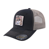 Cat 6-Panel Trucker Hat with Black front and Light Grey back