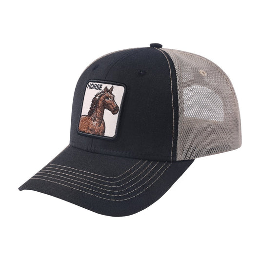 Horse 6-Panel Trucker Hat with Black front and Khaki back
