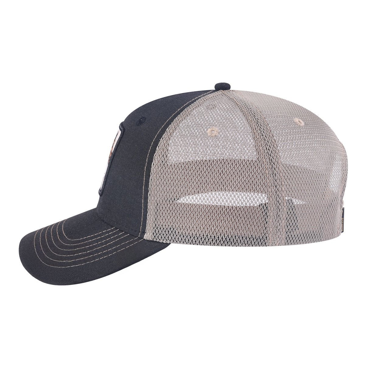 Horse 6-Panel Trucker Hat with Black front and Khaki back
