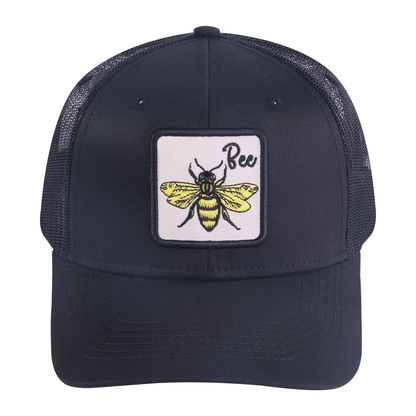 Bee 6-Panel Trucker Hat with Black front and Black back