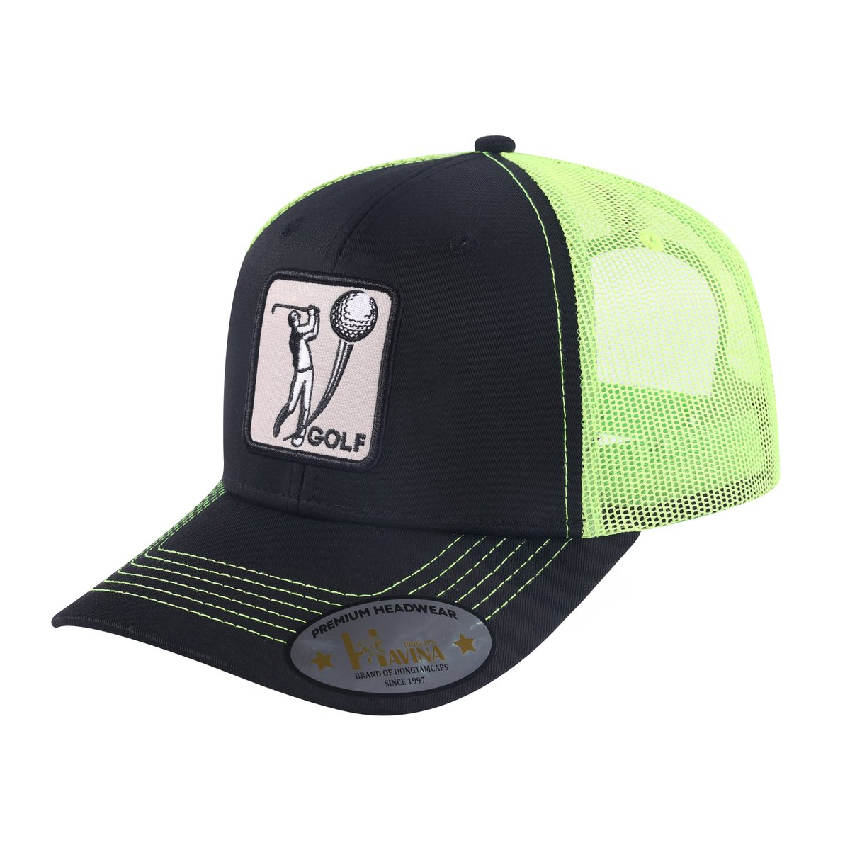 Golf 6-Panel Trucker Hat with Black front and Green back