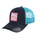 Flamingo 6-Panel Trucker Hat with Black front and Blue back