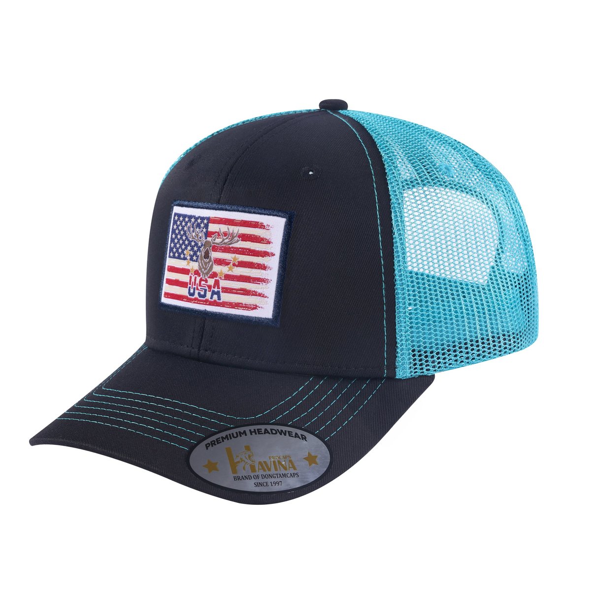 US Deer Hunter 6-Panel Trucker Hat with Black front and Blue back