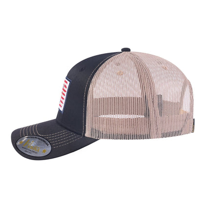 USA Deer Hunter 6-Panel Trucker Hat with Black front and Khaki back