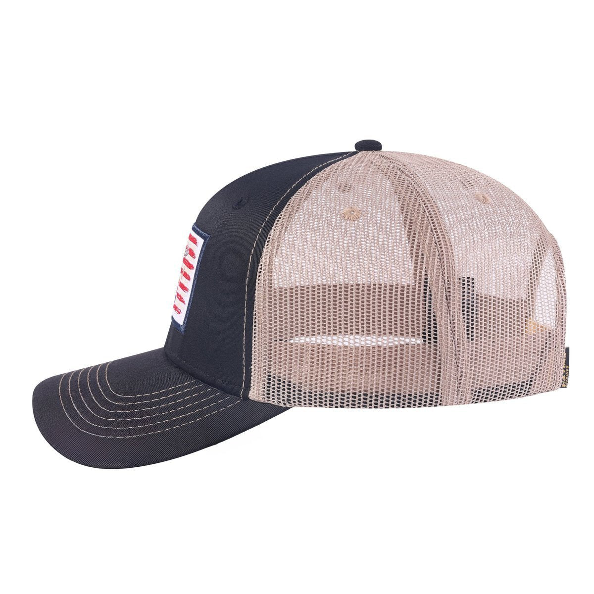 USA Deer Hunter 6-Panel Trucker Hat with Black front and Khaki back