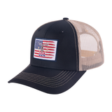 USA Deer Hunter 6-Panel Trucker Hat with Dark Grey front and Khaki back